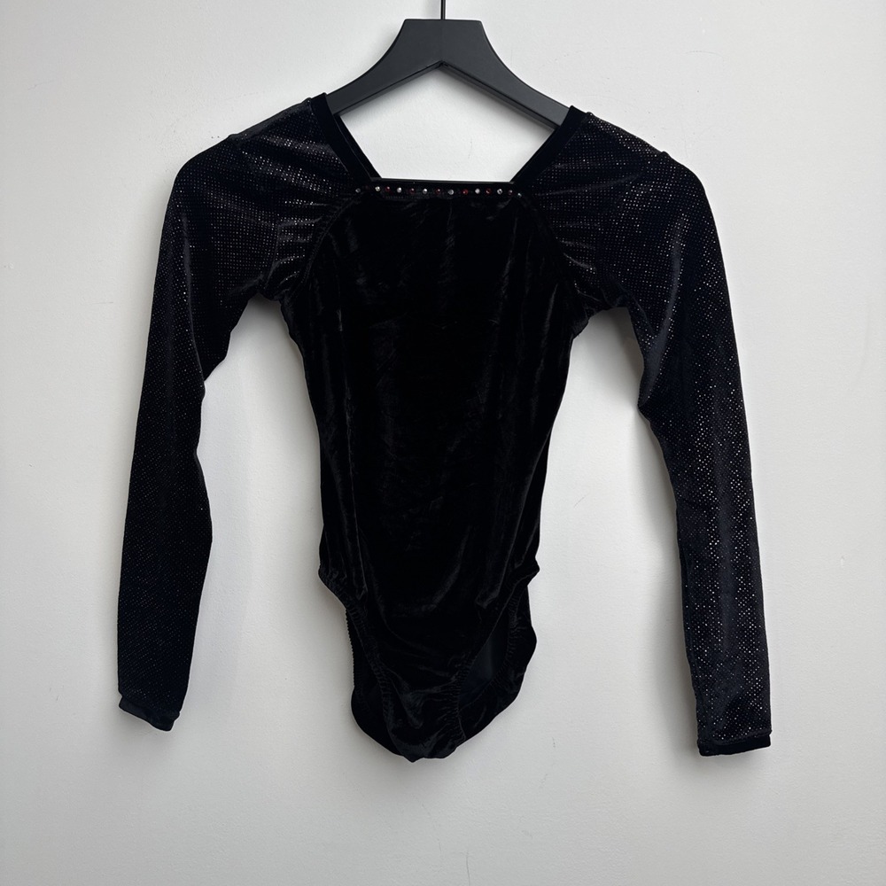 Garland Activewear Gymnastics Leotard AXS Black Velvet Rhinestone Sparkly Womens